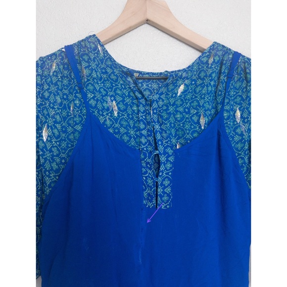 ba&sh Madrid Silk Metallic Print Blouson Mini Dress S Bohemian Lightweight Pleat - Picture 9 of 11